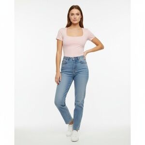 NWT Express Light Pink Body Contour Square Neck Short Sleeve‎ Bodysuit Size XL